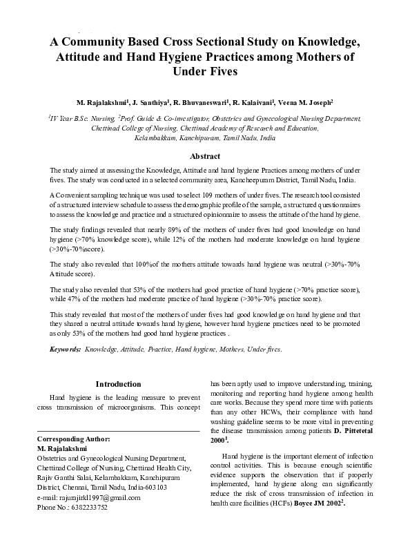 (PDF) A Community Based Cross Sectional Study on Knowledge, Attitude ...
