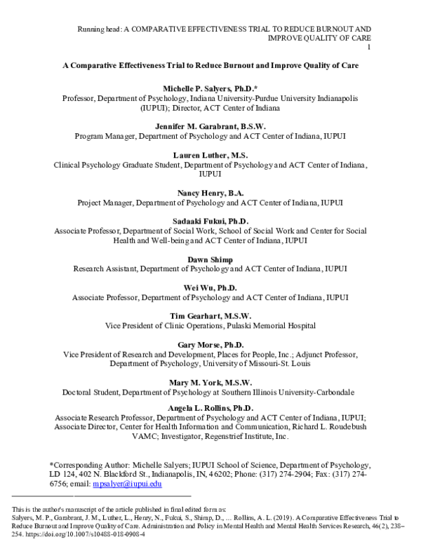 (PDF) A Comparative Effectiveness Trial to Reduce Burnout and Improve ...