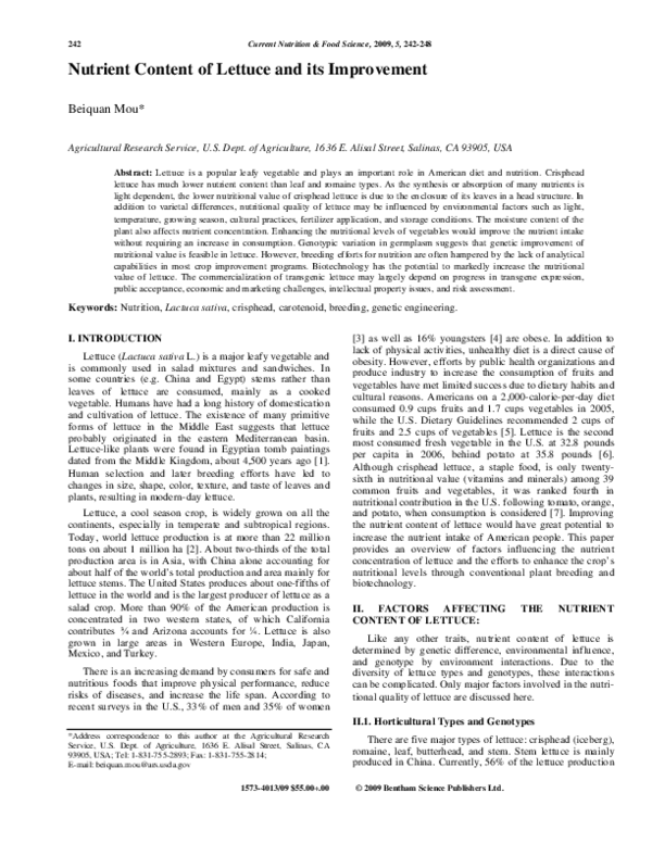 (PDF) Nutrient Content of Lettuce and its Improvement