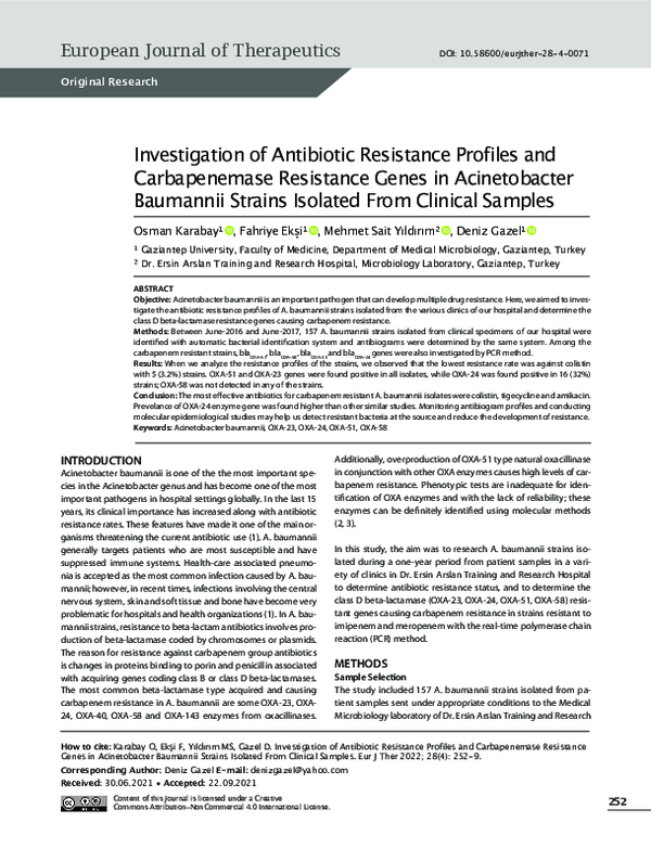 (PDF) Investigation of Antibiotic Resistance Profiles and Carbapenemase ...