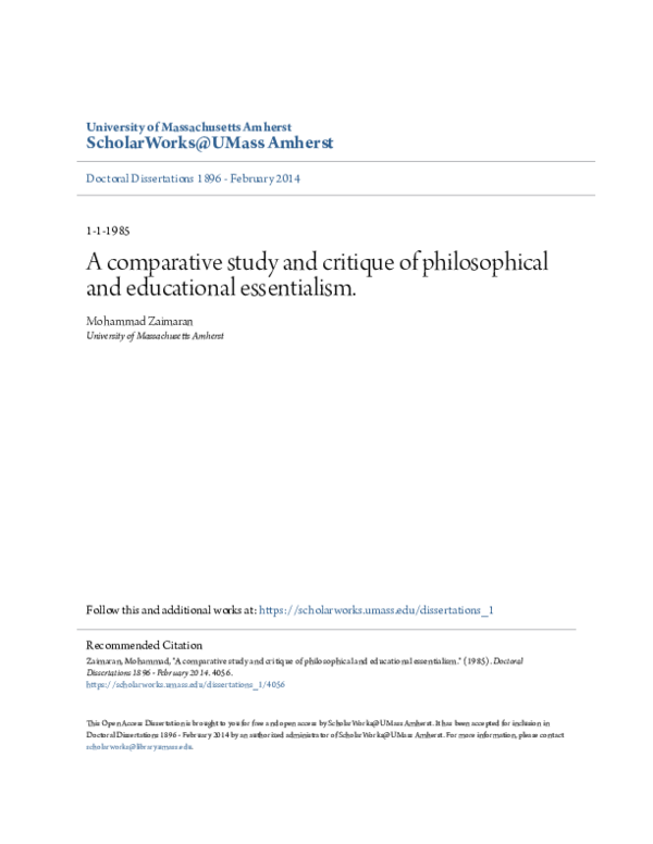 (PDF) A Comparative Study and Critique of Philosophical and Educational ...