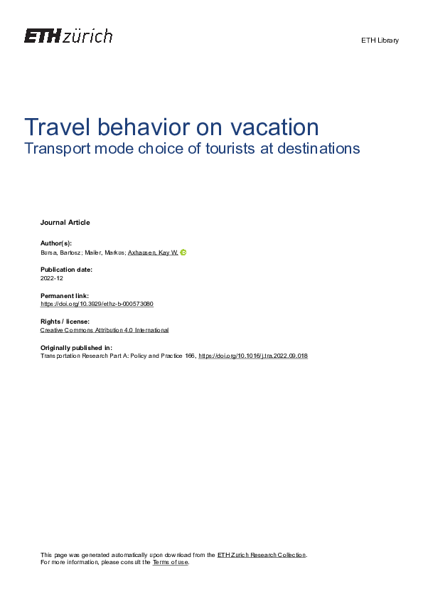 (PDF) Travel behavior on vacation: transport mode choice of tourists at ...