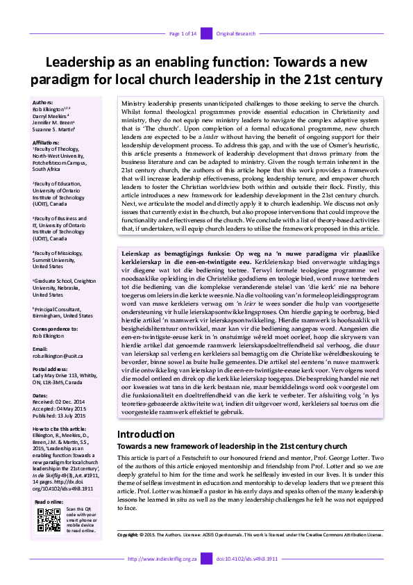 (PDF) Leadership as an enabling function: Towards a new paradigm for ...