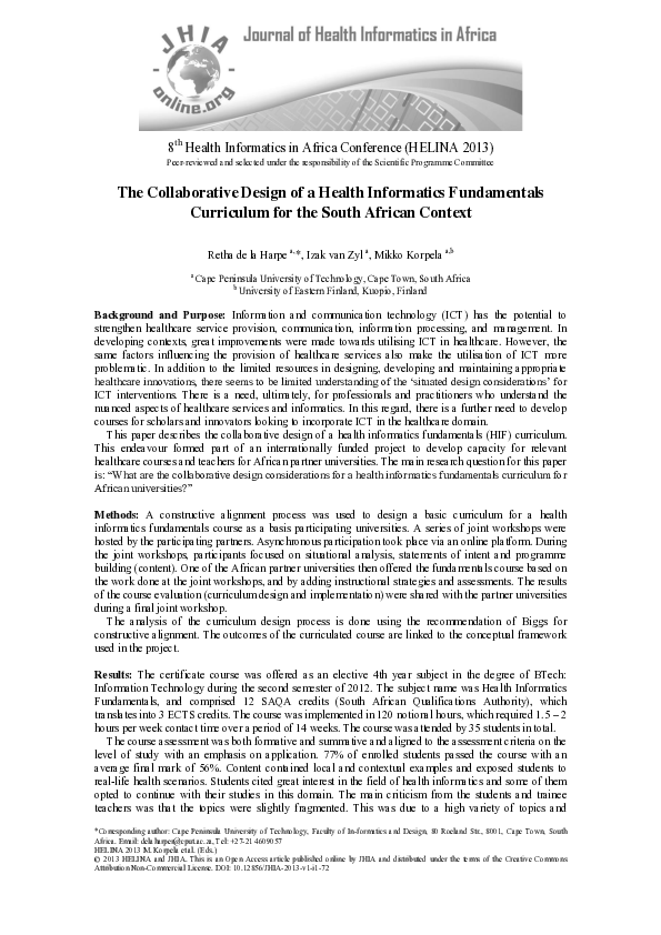 (PDF) The Collaborative Design of a Health Informatics Fundamentals ...