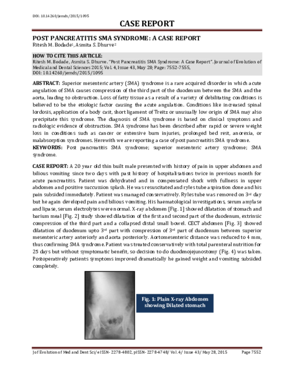 (PDF) Post Pancreatitis Sma Syndrome : A Case Report