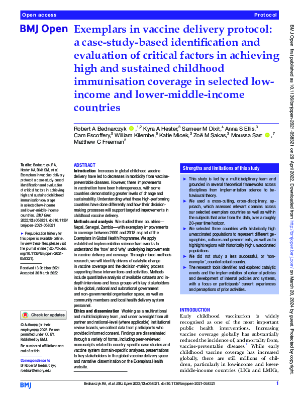(PDF) Exemplars in vaccine delivery protocol: a case-study-based ...