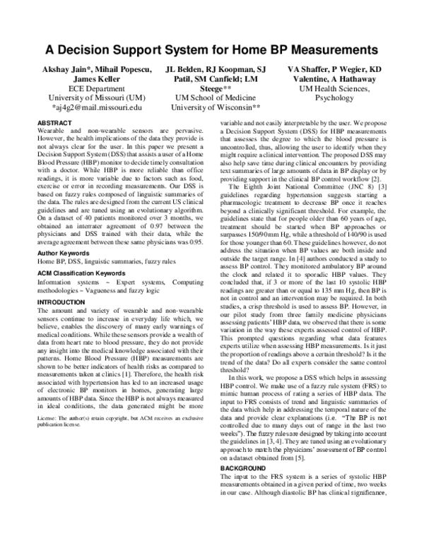 (PDF) A decision support system for home BP measurements