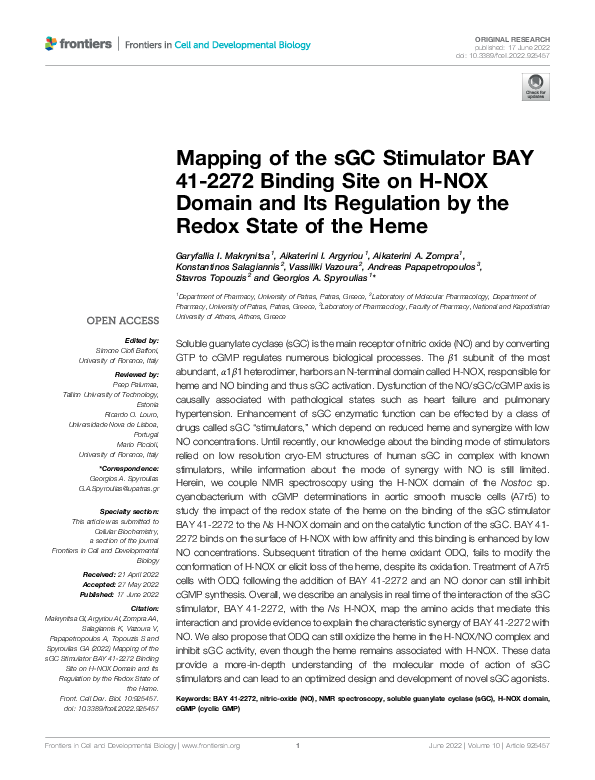 (PDF) Mapping of the sGC Stimulator BAY 41-2272 Binding Site on H-NOX ...