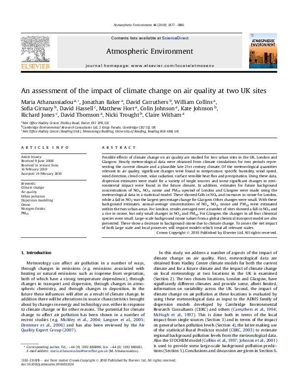 (PDF) An assessment of the impact of climate change on air quality at ...
