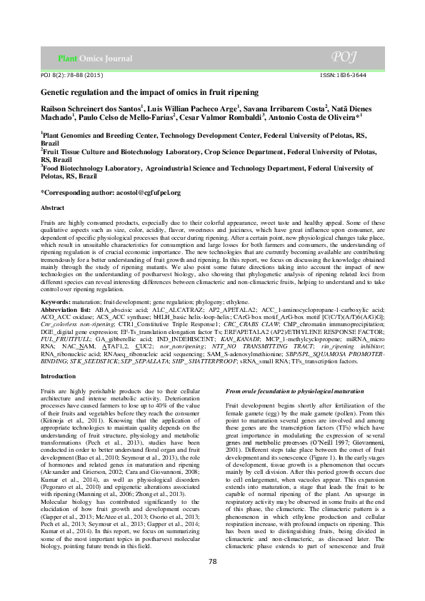(PDF) Genetic regulation and the impact of omics in fruit ripening