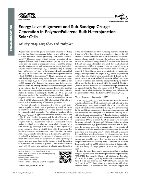 (PDF) Energy Level Alignment and Sub-Bandgap Charge Generation in ...