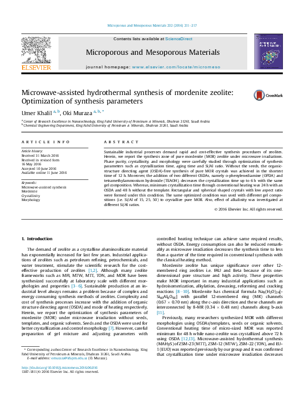 (PDF) Microwave-assisted hydrothermal synthesis of mordenite zeolite ...