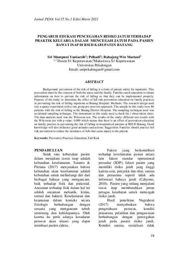 Pdf Pengaruh Edukasi Pencegahan Risiko Jatuh Terhadap Praktik