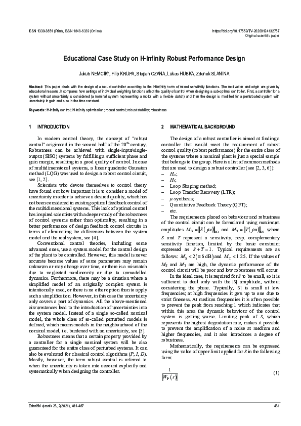 (PDF) Educational Case Study on H-Infinity Robust Performance Design