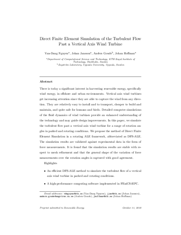 (PDF) Direct Finite Element Simulation of the turbulent flow past a ...