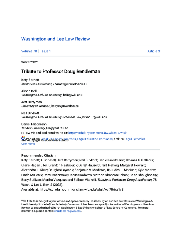 (PDF) Tribute to Professor Doug Rendleman