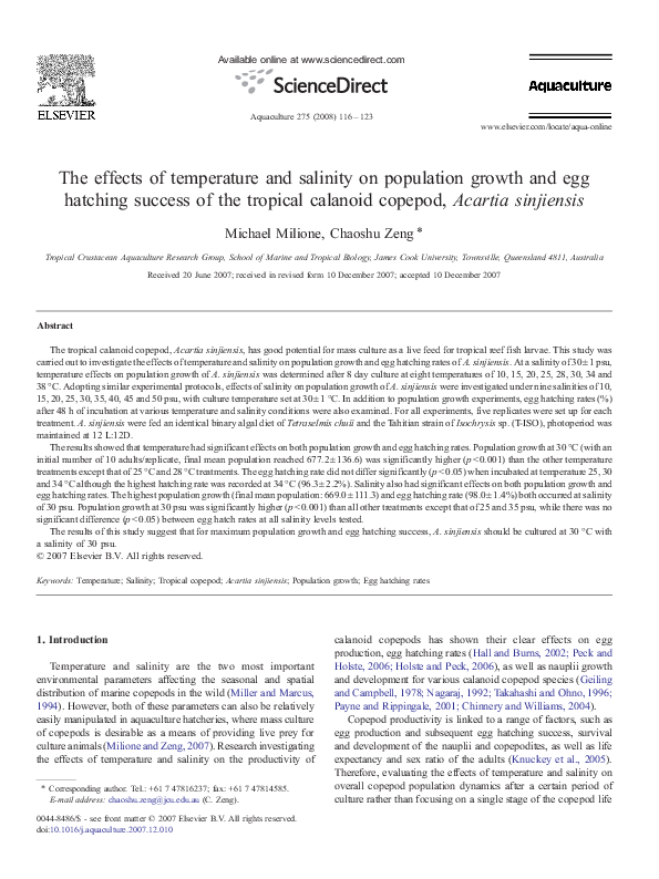 (PDF) The effects of temperature and salinity on population growth and ...