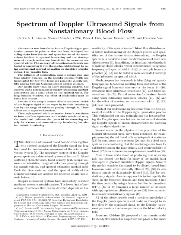 (PDF) Spectrum of Doppler ultrasound signals from nonstationary blood flow