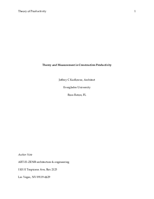 (PDF) Theory and Measurement in Construction Productivity