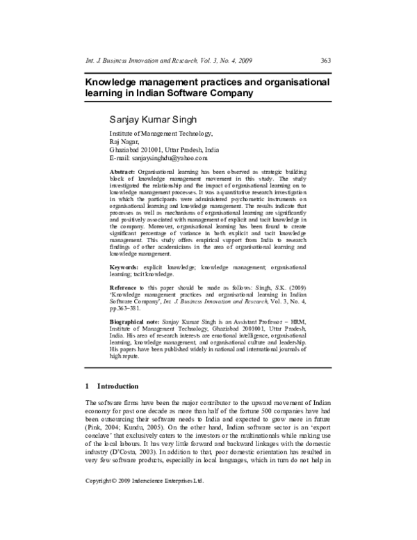 (PDF) Knowledge management practices and organisational learning in ...