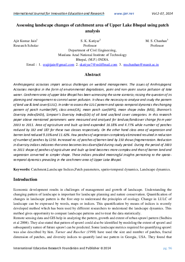 (PDF) Assessing landscape changes of catchment area of Upper Lake ...