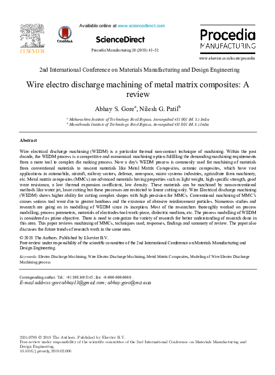 (PDF) Wire electro discharge machining of metal matrix composites: A review