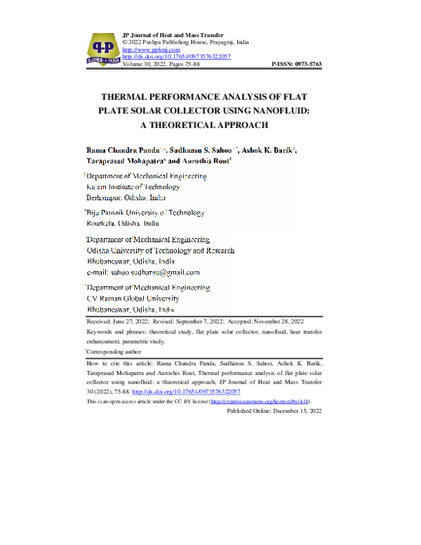 (PDF) Thermal Performance Analysis of Flat Plate Solar Collector Using ...