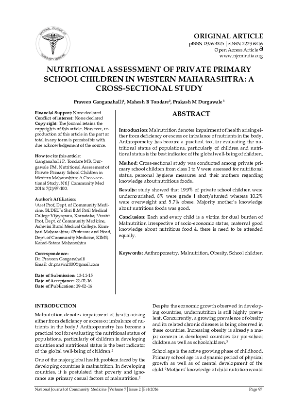 (PDF) NUTRITIONAL ASSESSMENT OF PRIVATE PRIMARY SCHOOL CHILDREN IN ...