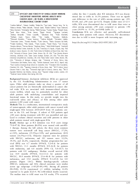 (PDF) 239 Efficacy and toxicity of single agent immune checkpoint ...
