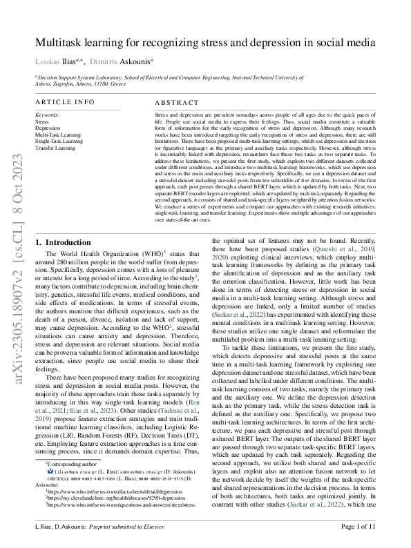 (PDF) Multitask learning for recognizing stress and depression in ...