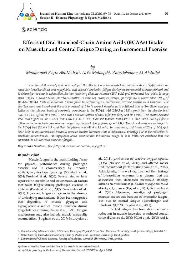 (PDF) Effects of Oral Branched‐Chain Amino Acids (BCAAs) Intake on ...