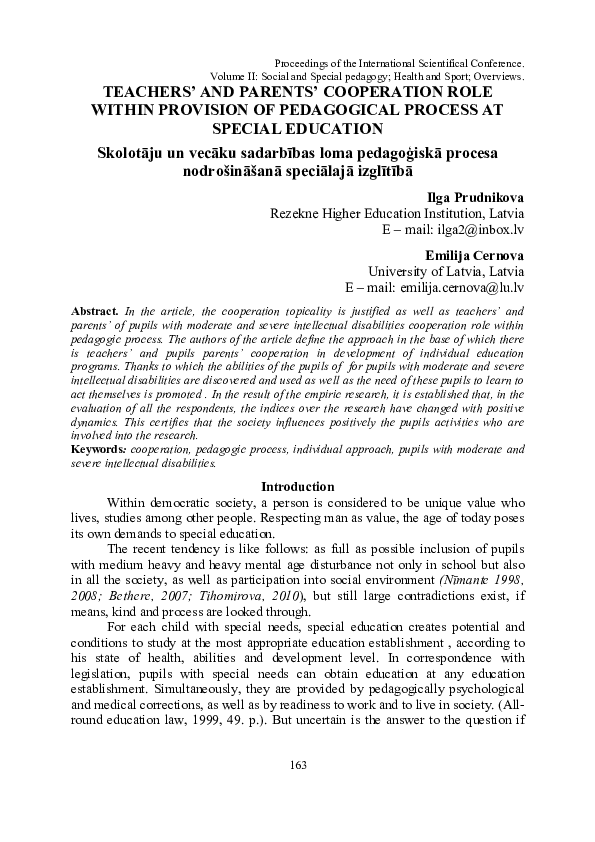 (PDF) Teachers’ and Parents’ Cooperation Role Within Provision of ...