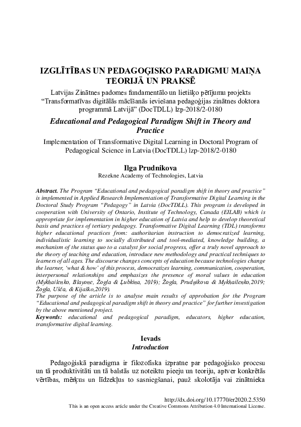 (PDF) Educational and Pedagogical Paradigm Shift in Theory and Practice