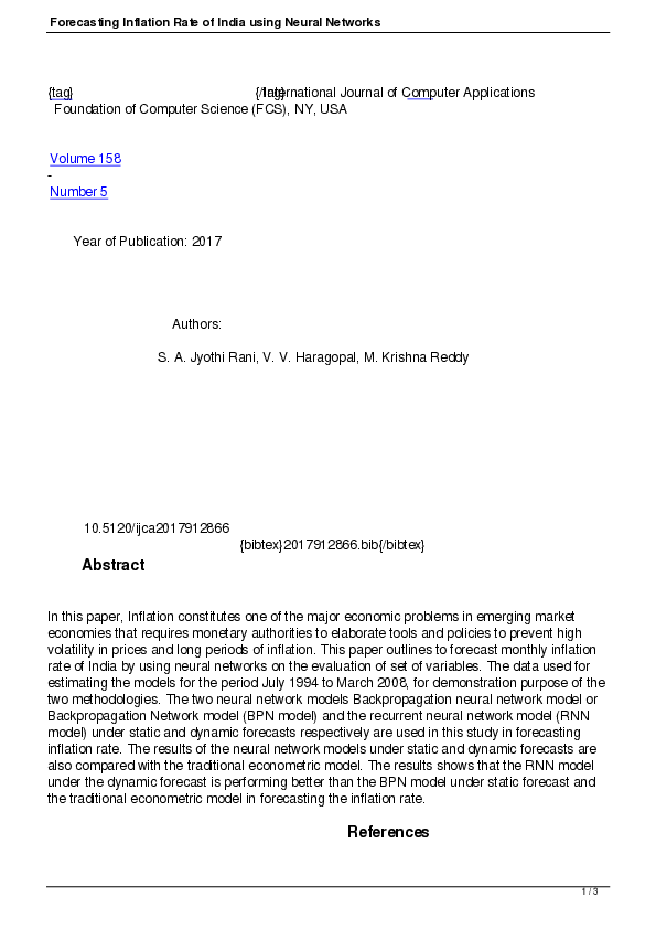 (PDF) Forecasting Inflation Rate of India using Neural Networks