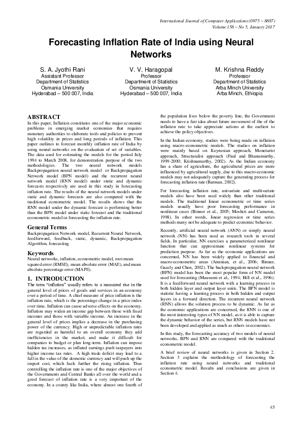 (PDF) Forecasting Inflation Rate of India using Neural Networks