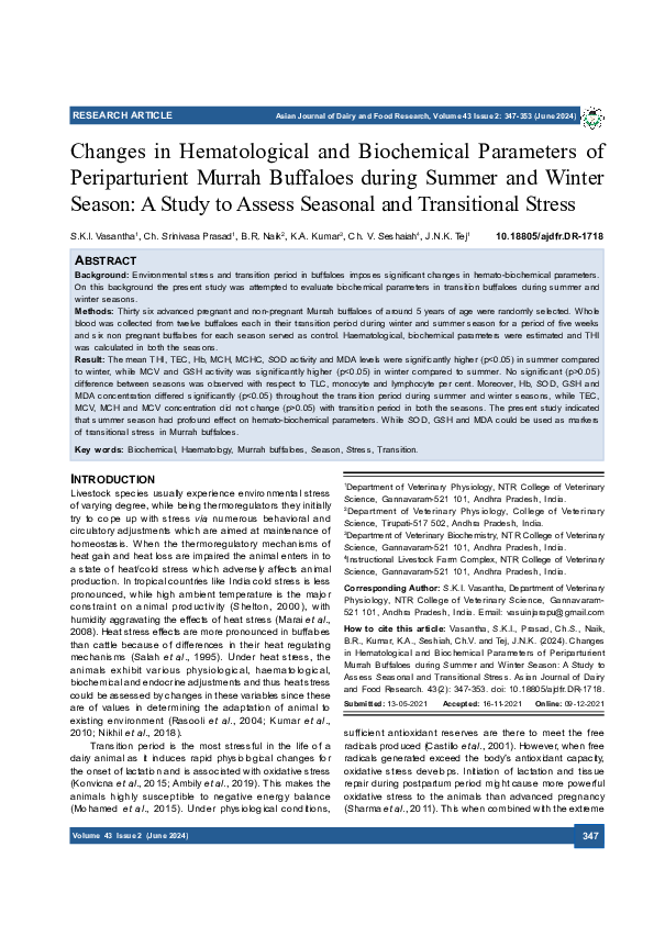 (PDF) Changes in Hematological and Biochemical Parameters of ...