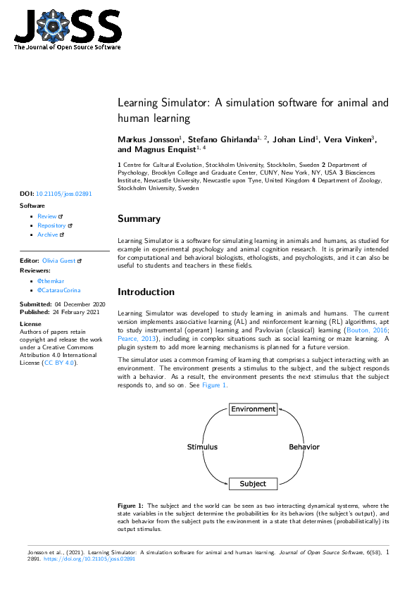 (PDF) Learning Simulator: A simulation software for animal and human ...