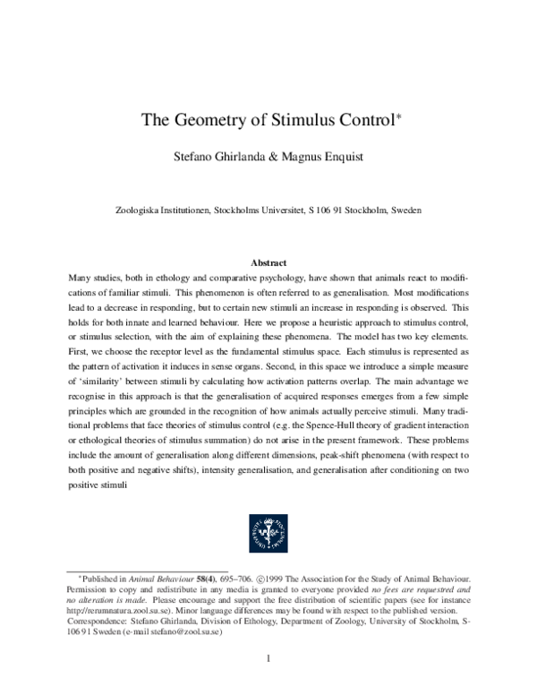 (PDF) The geometry of stimulus control