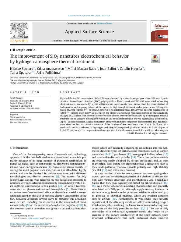 (PDF) The improvement of SiO2 nanotubes electrochemical behavior by ...