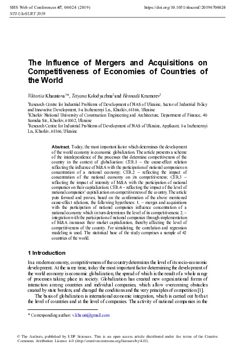 (PDF) The Influence of Mergers and Acquisitions on Competitiveness of ...