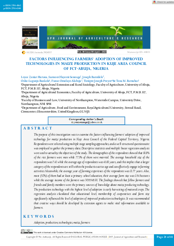 (PDF) Factors Influencing Farmers' Adoption of Improved Technologies in ...