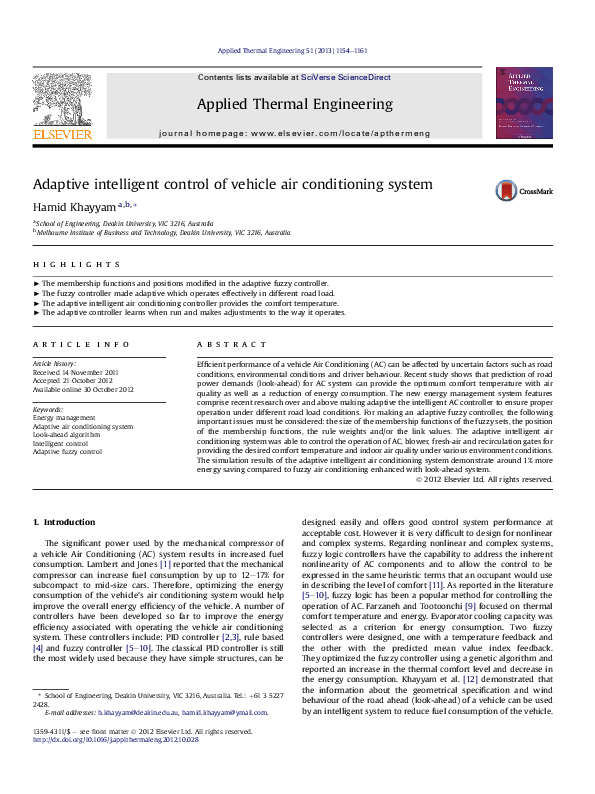 (PDF) Adaptive intelligent control of vehicle air conditioning system