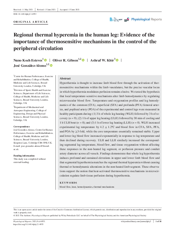 (PDF) Regional thermal hyperemia in the human leg: Evidence of the ...