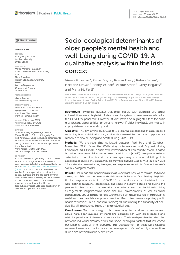 (PDF) Socio-ecological determinants of older people’s mental health and ...