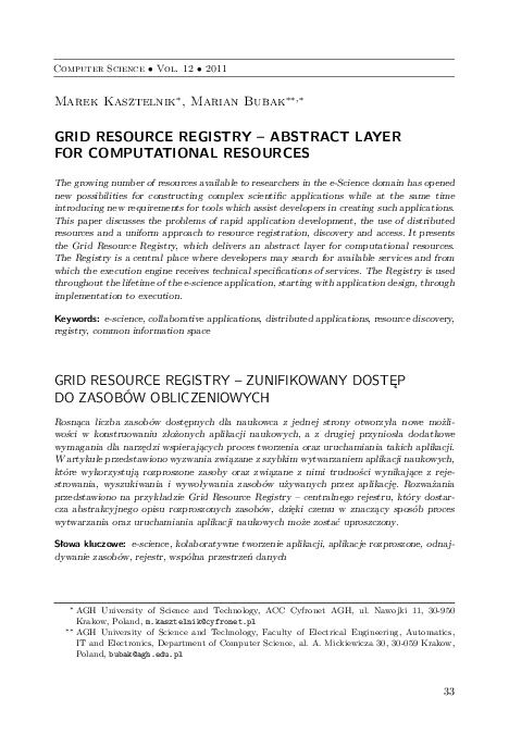 (PDF) Grid Resource Registry – Abstract Layer For Computational Resources