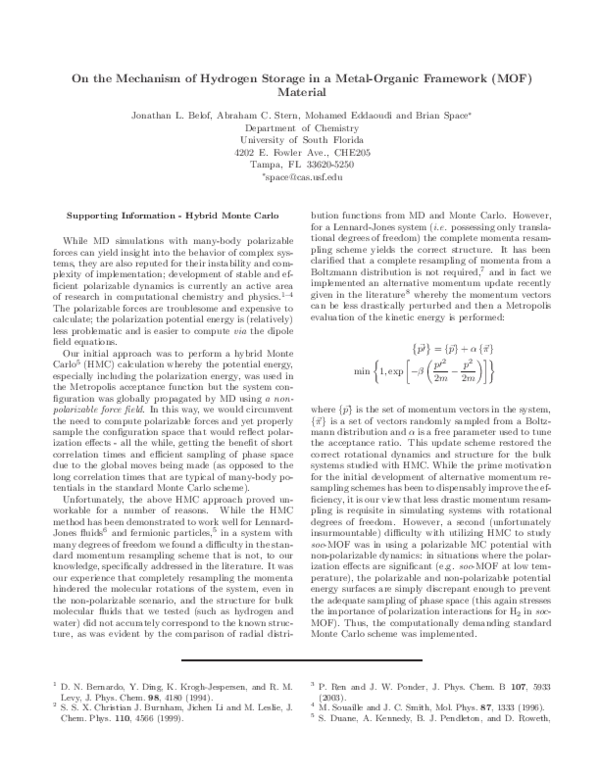 (PDF) On the Mechanism of Hydrogen Storage in a Metal−Organic Framework ...