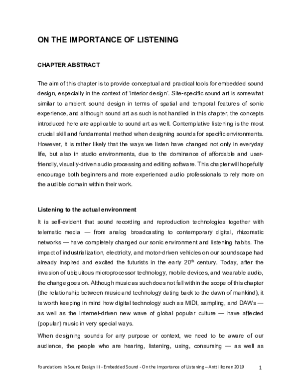 (PDF) On the Importance of Listening