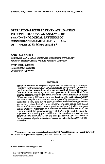 (PDF) Operationalizing Pattern Approaches to Consciousness: An Analysis ...