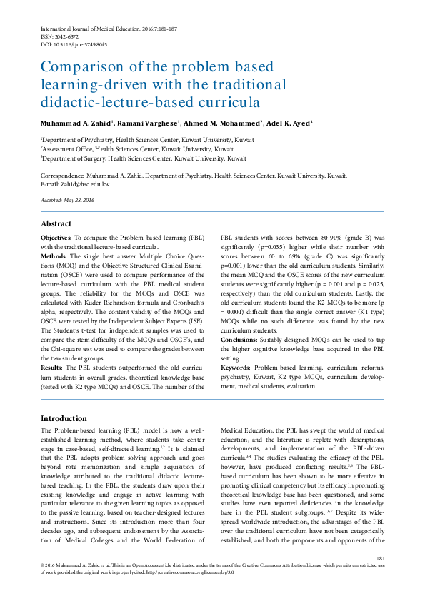(PDF) Comparison of the problem based learning-driven with the ...