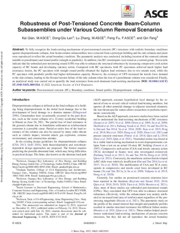 (PDF) Robustness of Post-Tensioned Concrete Beam-Column Subassemblies ...